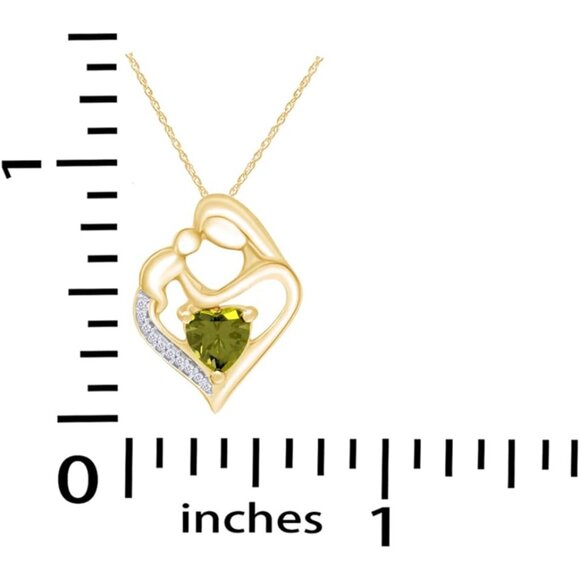 Heart Pendant Necklace with 7MM Simulated Peridot & White Diamonds, 14K Gold Sil - Picture 4 of 5